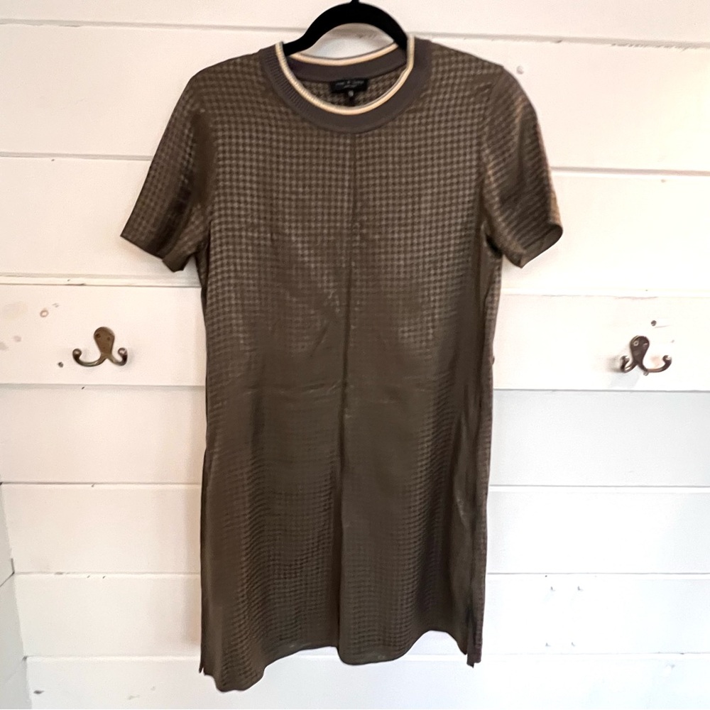Rag & Bone Ali Houndstooth Shift Dress in Olive. Size XS.